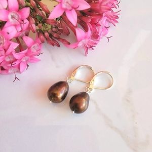 Brown Pearl Earrings Sterling Silver Real Freshwater Pearl Dangle  Wedding